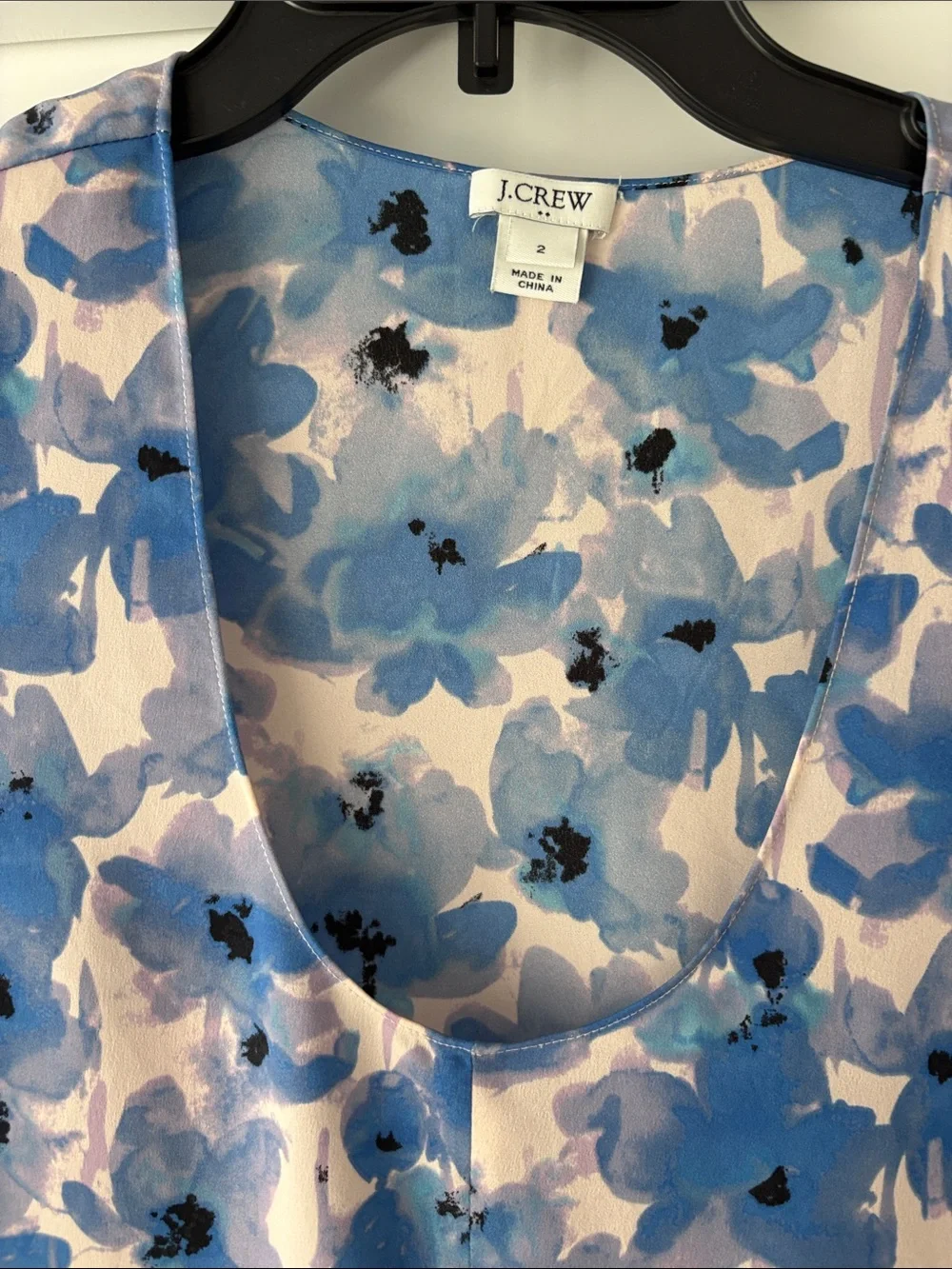 J. Crew Blue and White Floral Scoop Neck Sleeveless Blouse